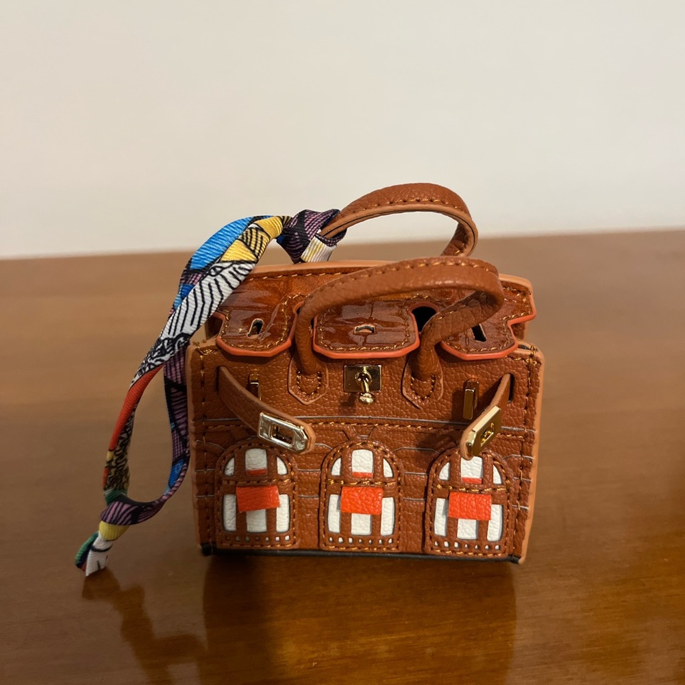 Miniature Brown Handbag with Scarf Accent